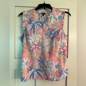 Talbots Tropical Sleeveless Blouse - Pink and Blue